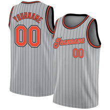 Laden Sie das Bild in den Galerie-Viewer, Custom Gray Black Pinstripe Orange-Black Authentic Basketball Jersey
