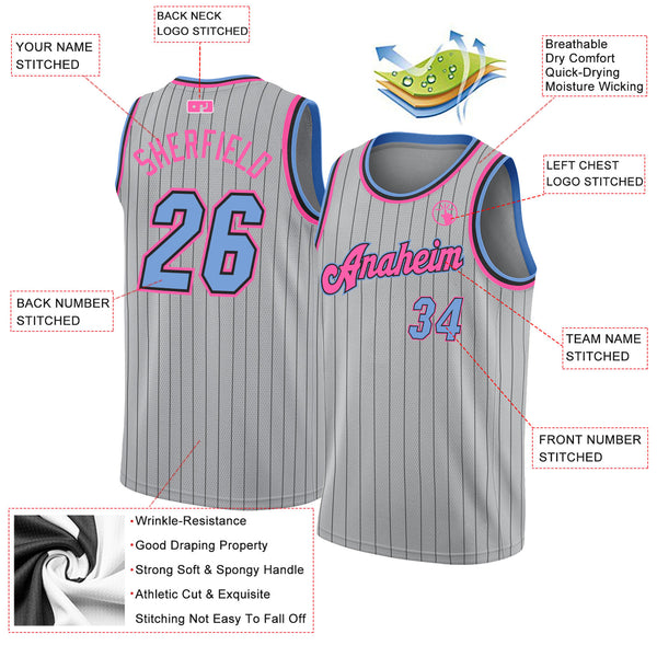 Custom Black Light Blue-Pink Authentic Throwback Basketball Jersey in 2023