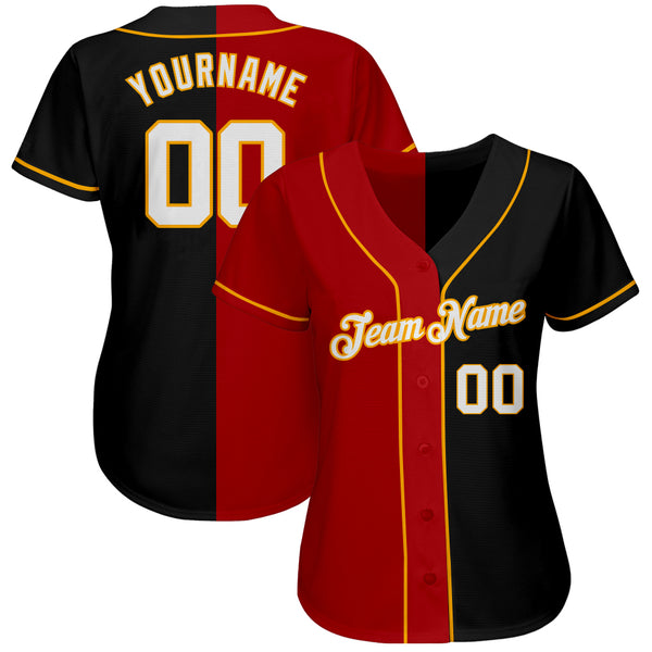 Custom Red Black-Gold Authentic Split Fashion Baseball Jersey Discount