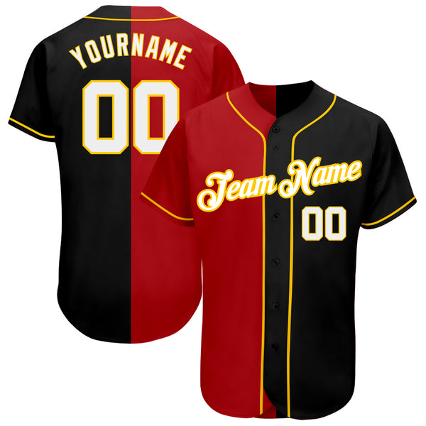 Custom Split Fashion Baseball Jersey Black Red-Yellow Authentic