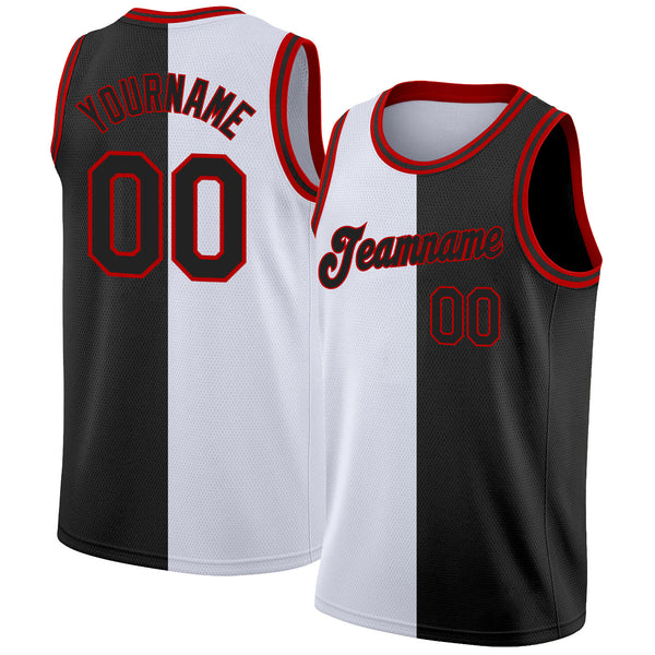 Cheap Custom White Red-Black Authentic Split Fashion Basketball