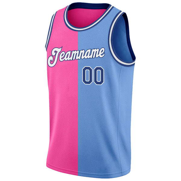 Custom Own Pink White Light Blue Basketball Stitched Jersey Free Shipping –  Fiitg