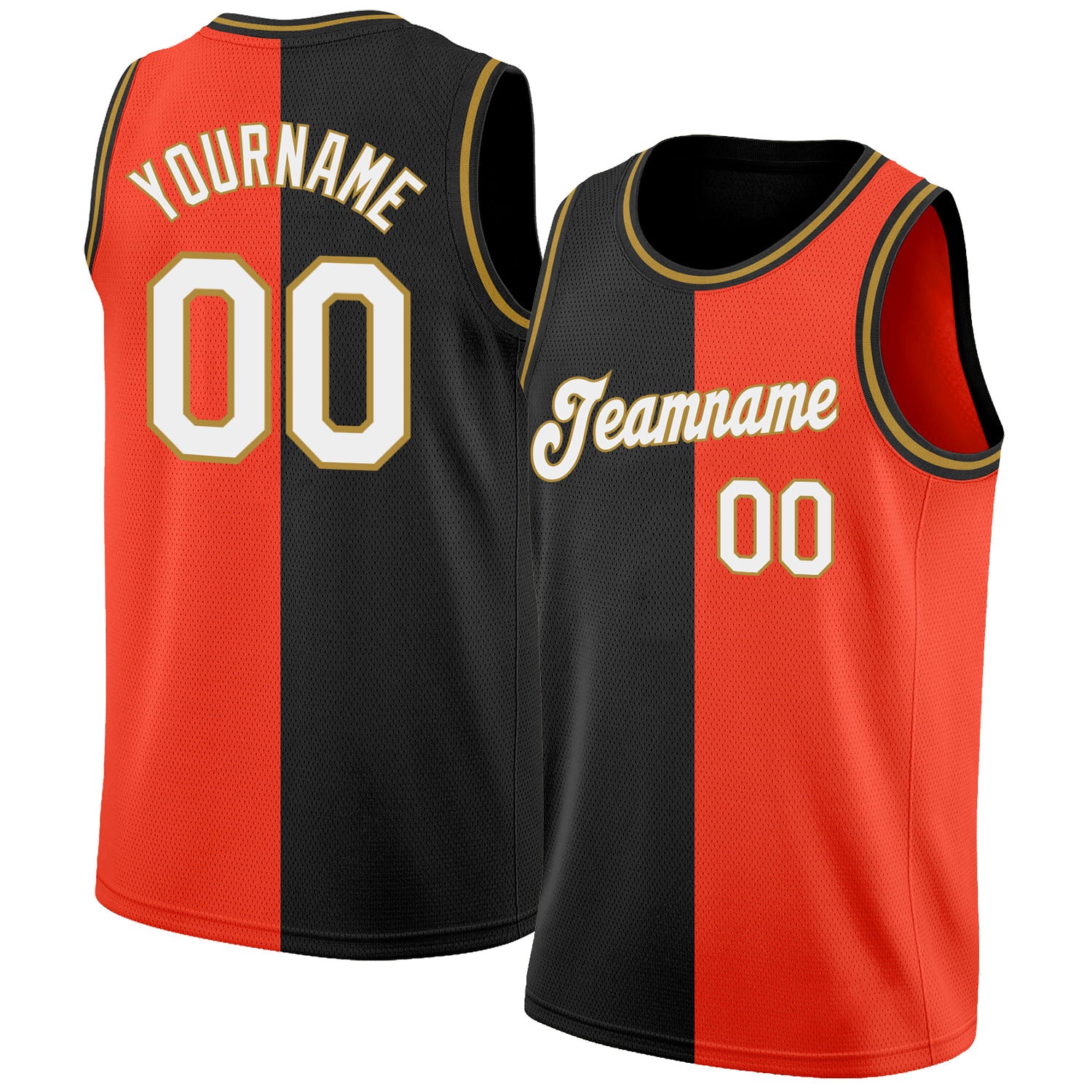 Custom White Black-Orange Authentic Split Fashion Basketball Jersey Discount