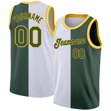 Загрузить изображение в средство просмотра галереи, Custom White Hunter Green-Gold Authentic Split Fashion Basketball Jersey
