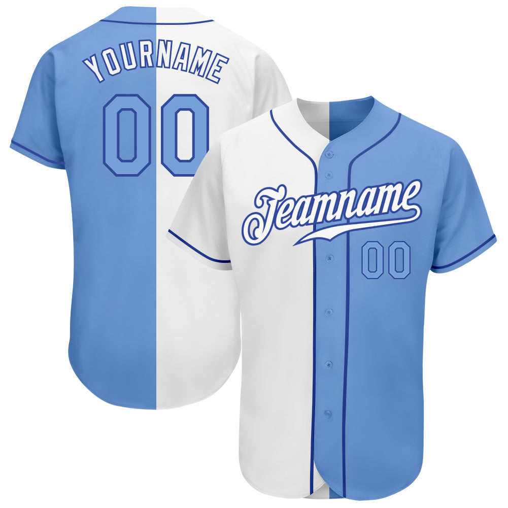 Custom Royal White-Light Blue Authentic Split Fashion Baseball Jersey