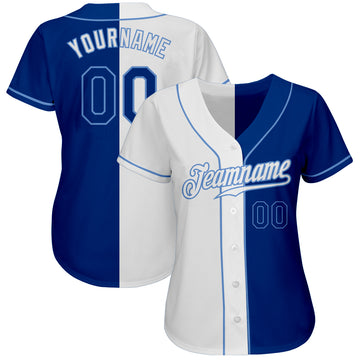 Custom White Royal-Light Blue Authentic Split Fashion Baseball Jersey