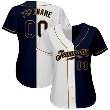 Custom White Navy-Old Gold Authentic Split Fashion Baseball Jersey