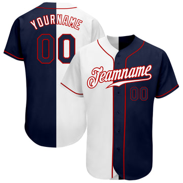 Custom White Navy-Red Authentic Split Fashion Baseball Jersey