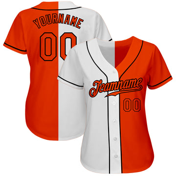 Custom White Orange-Black Authentic Split Fashion Baseball Jersey