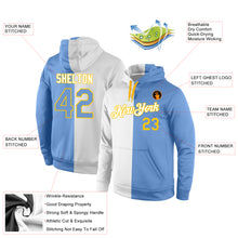 Загрузить изображение в средство просмотра галереи, Custom Stitched White Light Blue-Gold Split Fashion Sports Pullover Sweatshirt Hoodie
