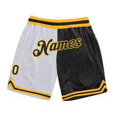 Load image into Gallery viewer, Custom White Black-Gold Authentic Throwback Split Fashion Basketball Shorts
