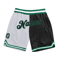 Load image into Gallery viewer, Custom White Black-Kelly Green Authentic Throwback Split Fashion Basketball Shorts
