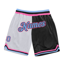 Laden Sie das Bild in den Galerie-Viewer, Custom White Light Blue-Pink Authentic Throwback Split Fashion Basketball Shorts
