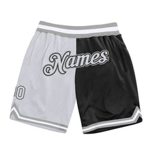 Load image into Gallery viewer, Custom Black White-Gray Authentic Throwback Split Fashion Basketball Shorts
