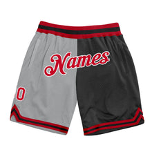 Load image into Gallery viewer, Custom Gray Red-Black Authentic Throwback Split Fashion Basketball Shorts
