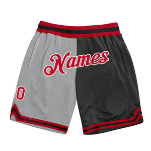 Custom Gray Red-Black Authentic Throwback Split Fashion Basketball Shorts