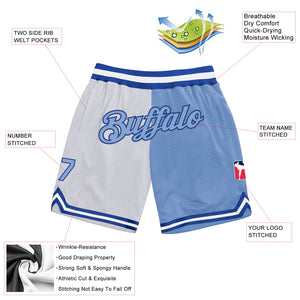 Custom White Light Blue-Royal Authentic Throwback Split Fashion Basketball Shorts