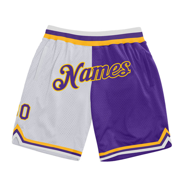 Cheap Custom White Purple-Gold Authentic Split Fashion Basketball