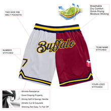 Laden Sie das Bild in den Galerie-Viewer, Custom White Navy-Maroon Authentic Throwback Split Fashion Basketball Shorts
