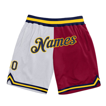 Custom White Navy-Maroon Authentic Throwback Split Fashion Basketball Shorts