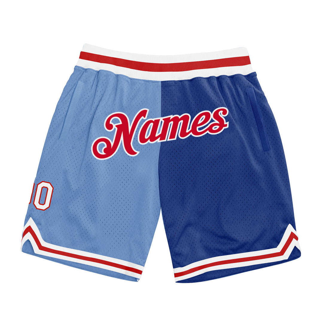 Custom Light Blue Red-Royal Authentic Throwback Split Fashion Basketball Shorts