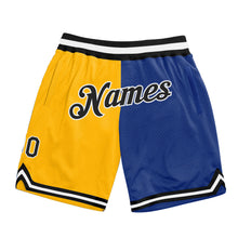 Загрузить изображение в средство просмотра галереи, Custom Gold Royal-Black Authentic Throwback Split Fashion Basketball Shorts
