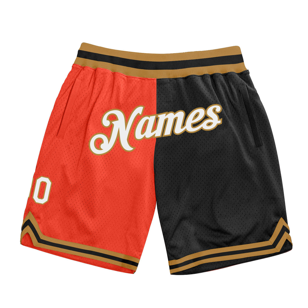 Custom Orange White-Black Authentic Throwback Split Fashion Basketball Shorts