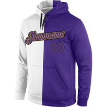 Load image into Gallery viewer, Custom Stitched White Purple-Old Gold Split Fashion Sports Pullover Sweatshirt Hoodie
