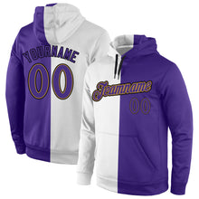 Load image into Gallery viewer, Custom Stitched White Purple-Old Gold Split Fashion Sports Pullover Sweatshirt Hoodie
