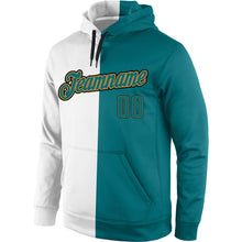 Загрузить изображение в средство просмотра галереи, Custom Stitched White Aqua-Old Gold Split Fashion Sports Pullover Sweatshirt Hoodie
