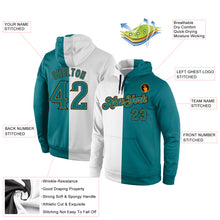 Загрузить изображение в средство просмотра галереи, Custom Stitched White Aqua-Old Gold Split Fashion Sports Pullover Sweatshirt Hoodie
