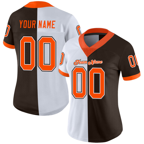 Cheap Custom Brown White-Orange Mesh Authentic Football Jersey