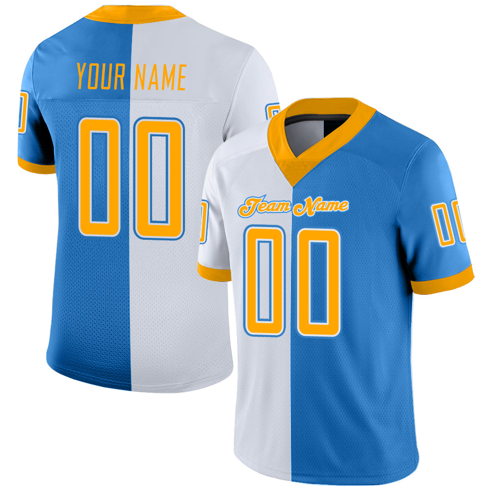 Custom Powder Blue Black-White Mesh Split Fashion Football Jersey Discount