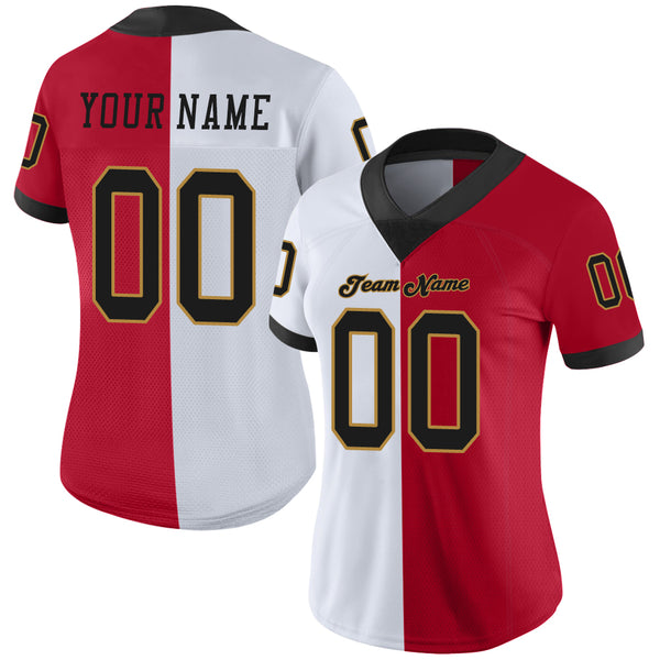 Custom Red Black White Mesh Split Fashion Football Jersey