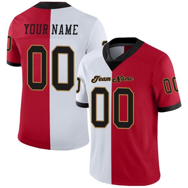 Cheap Custom Red Black-White Mesh Split Fashion Football Jersey