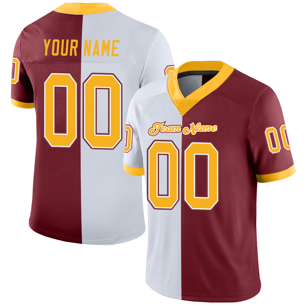 Cheap Custom Burgundy Gold-White Mesh Split Fashion Football Jersey Free  Shipping – CustomJerseysPro