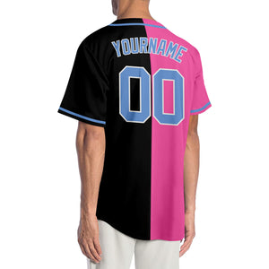 Custom Black Light Blue-Pink Authentic Split Fashion Baseball Jersey