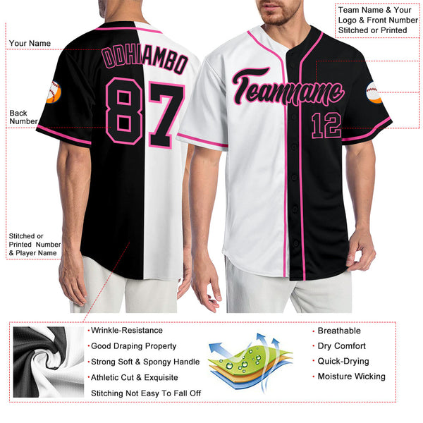 Cheap Custom White Black-Pink Authentic Split Fashion Baseball