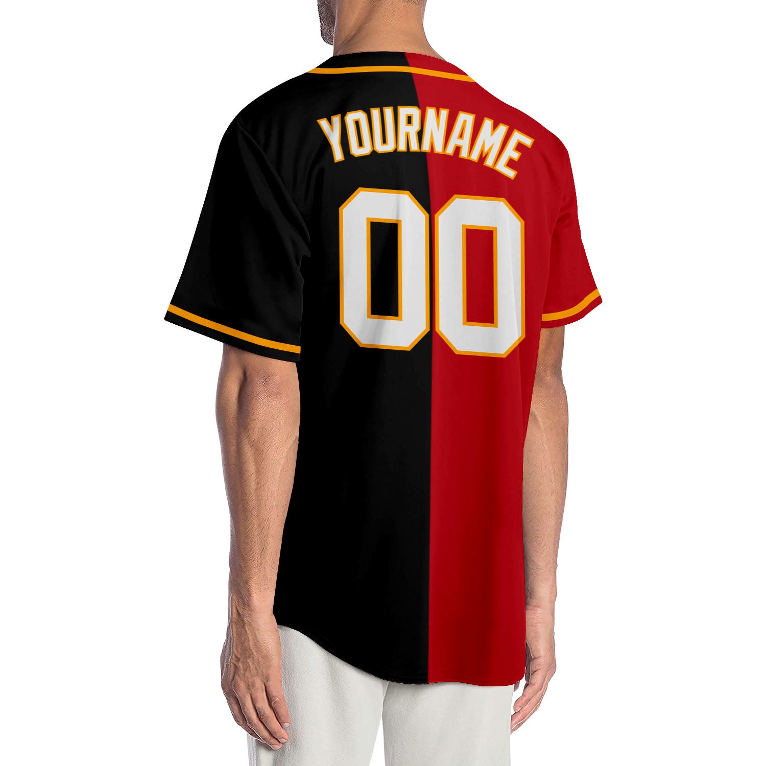 Custom White Red-Gold Authentic Split Fashion Baseball Jersey