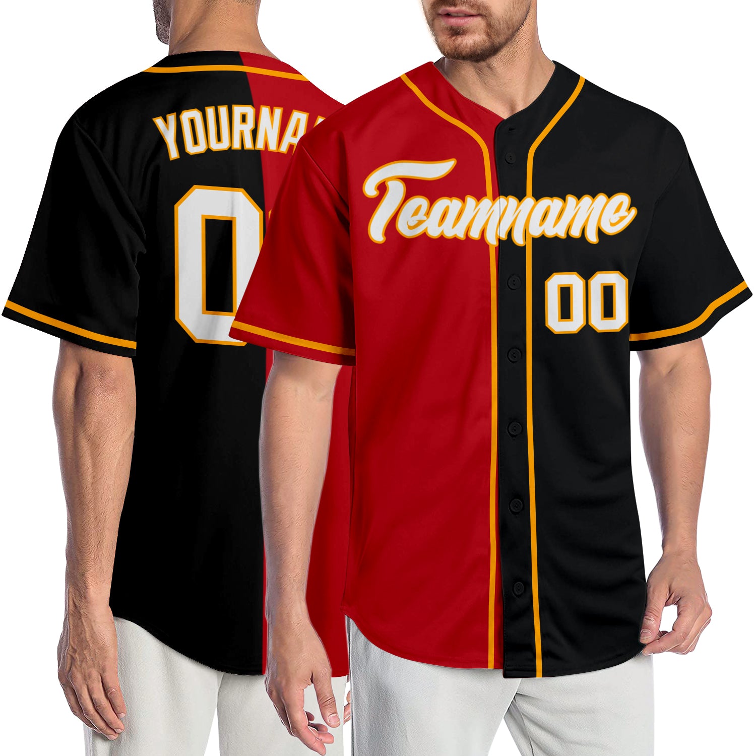 Custom Split Fashion Baseball Jersey Black Red-Yellow Authentic