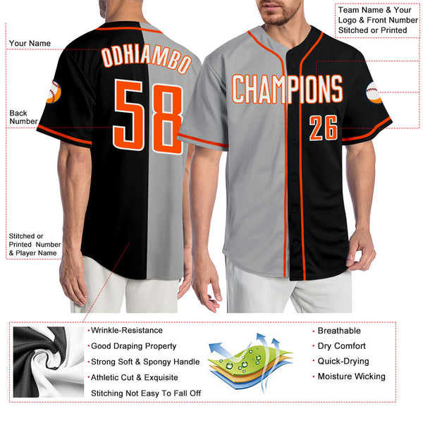 Custom Black Orange-White Authentic Split Fashion Baseball Jersey