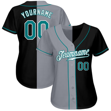 Custom Black Aqua-Gray Authentic Split Fashion Baseball Jersey