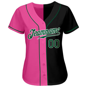 Custom Black Kelly Green-Pink Authentic Split Fashion Baseball Jersey