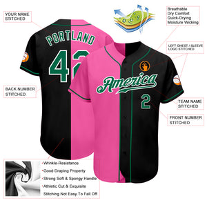 Custom Black Kelly Green-Pink Authentic Split Fashion Baseball Jersey