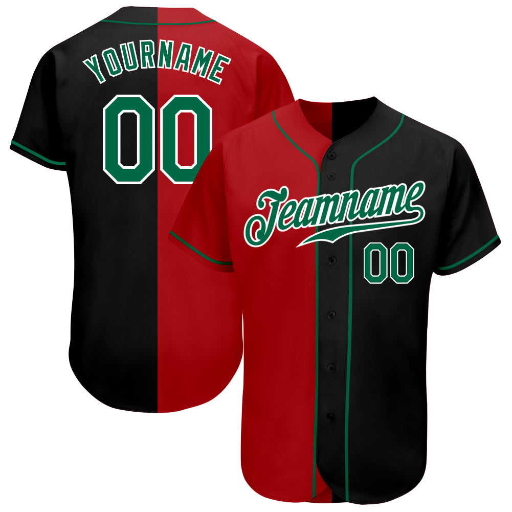 Custom Name Kelly Green Red Gray Split Fashion Baseball Jerseys