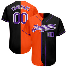 Load image into Gallery viewer, Custom Black Purple-Orange Authentic Split Fashion Baseball Jersey
