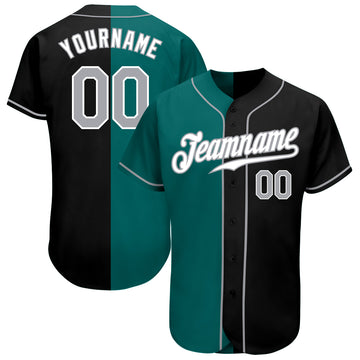 Custom Black Gray-Teal Authentic Split Fashion Baseball Jersey