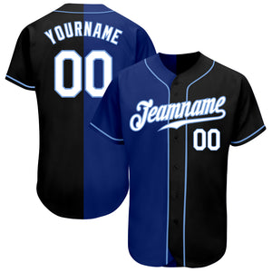 Custom Black White-Royal Authentic Split Fashion Baseball Jersey