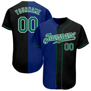 Custom Black Kelly Green-Royal Authentic Split Fashion Baseball Jersey