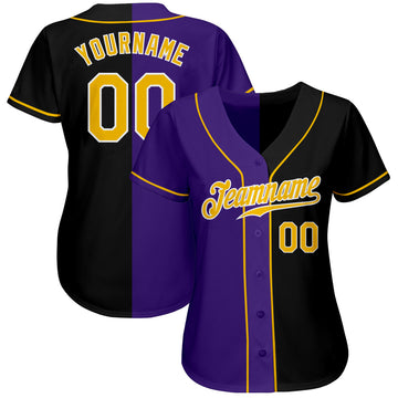 Custom Black Gold-Purple Authentic Split Fashion Baseball Jersey